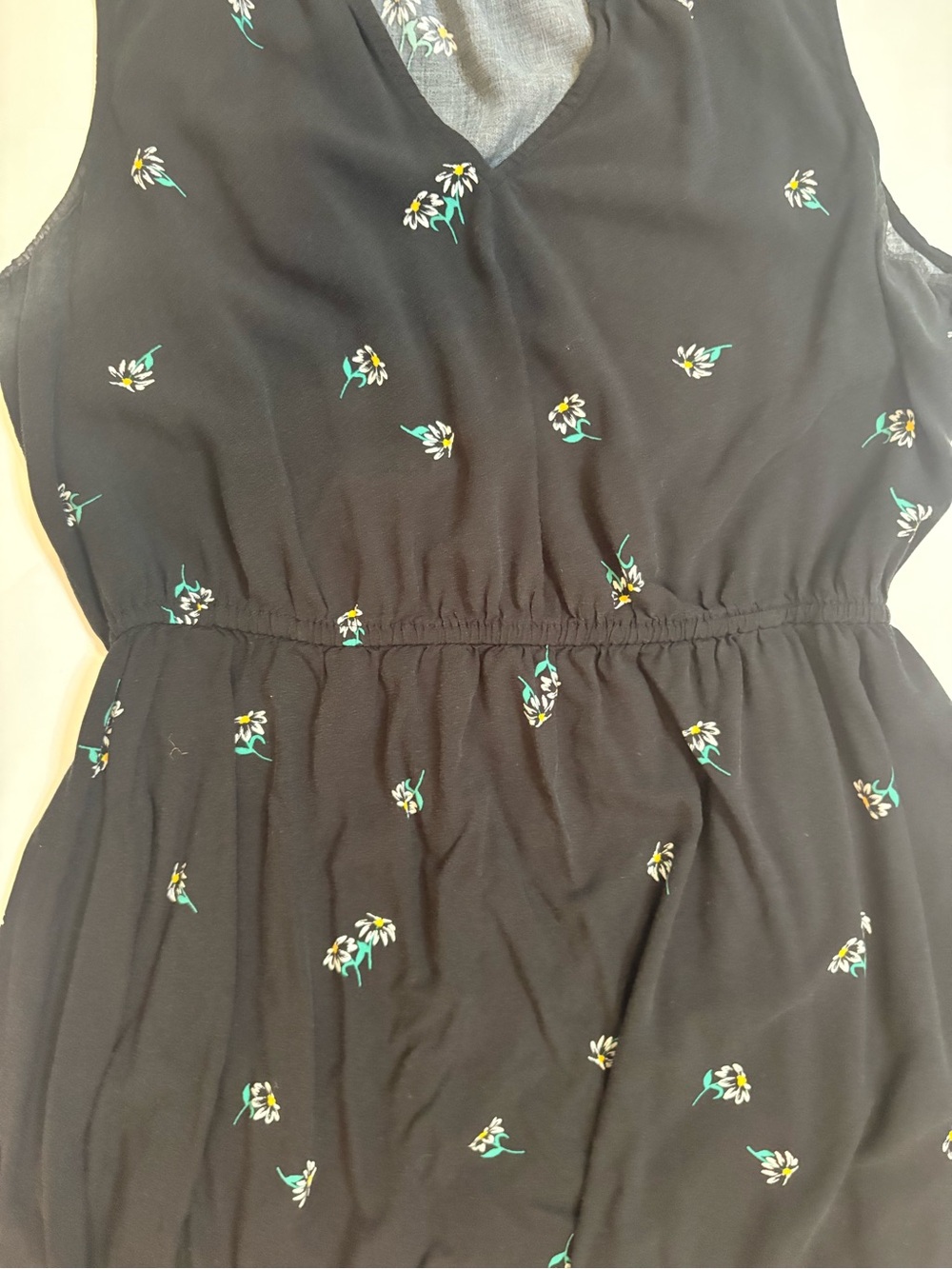 Old Navy Black Ditsy Floral Daisy Print Summer Dress Knee Length Midi Large Boho - Picture 7 of 10